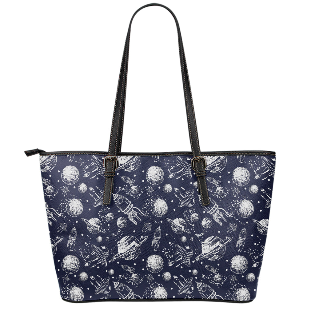 Galaxy UFO Pattern Print Leather Tote Bag