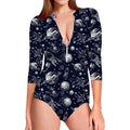 Galaxy UFO Pattern Print Long Sleeve Swimsuit