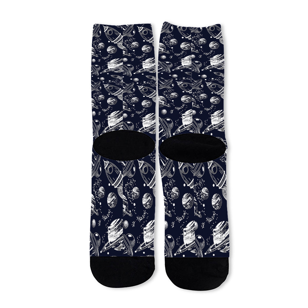 Galaxy UFO Pattern Print Long Socks