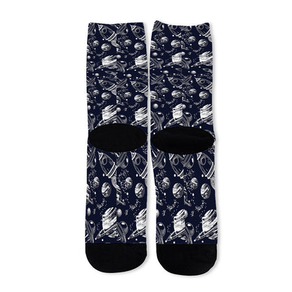 Galaxy UFO Pattern Print Long Socks