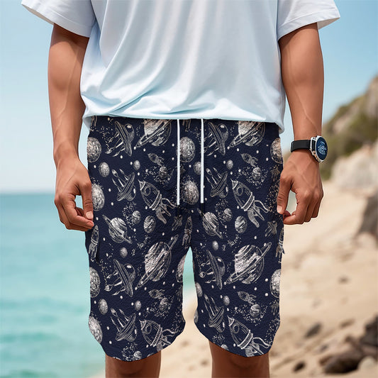 Galaxy UFO Pattern Print Men's Cargo Shorts