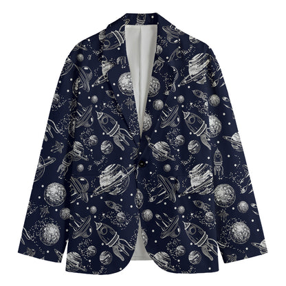 Galaxy UFO Pattern Print Men's Cotton Blazer