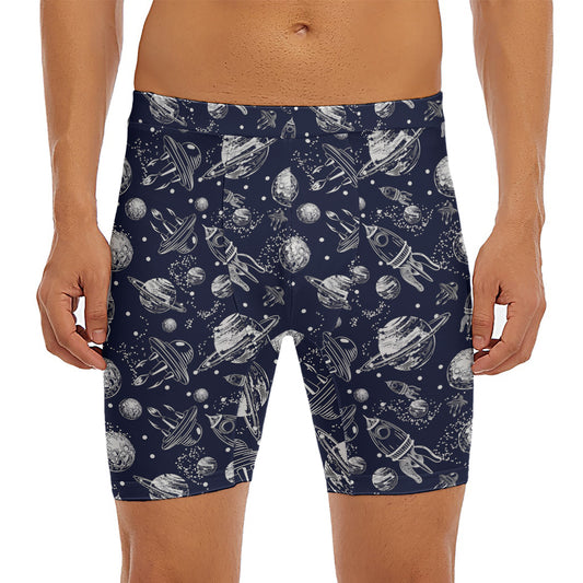 Galaxy UFO Pattern Print Men's Long Boxer Briefs