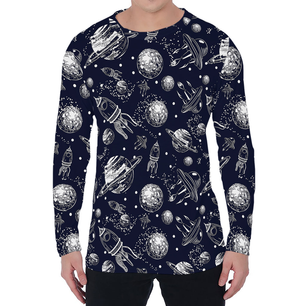Galaxy UFO Pattern Print Men's Long Sleeve T-Shirt