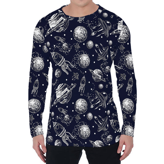 Galaxy UFO Pattern Print Men's Long Sleeve T-Shirt