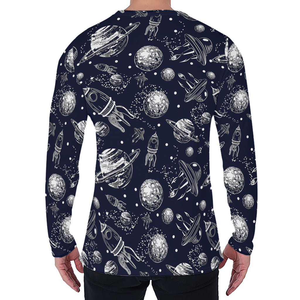 Galaxy UFO Pattern Print Men's Long Sleeve T-Shirt