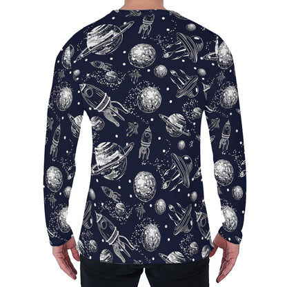 Galaxy UFO Pattern Print Men's Long Sleeve T-Shirt