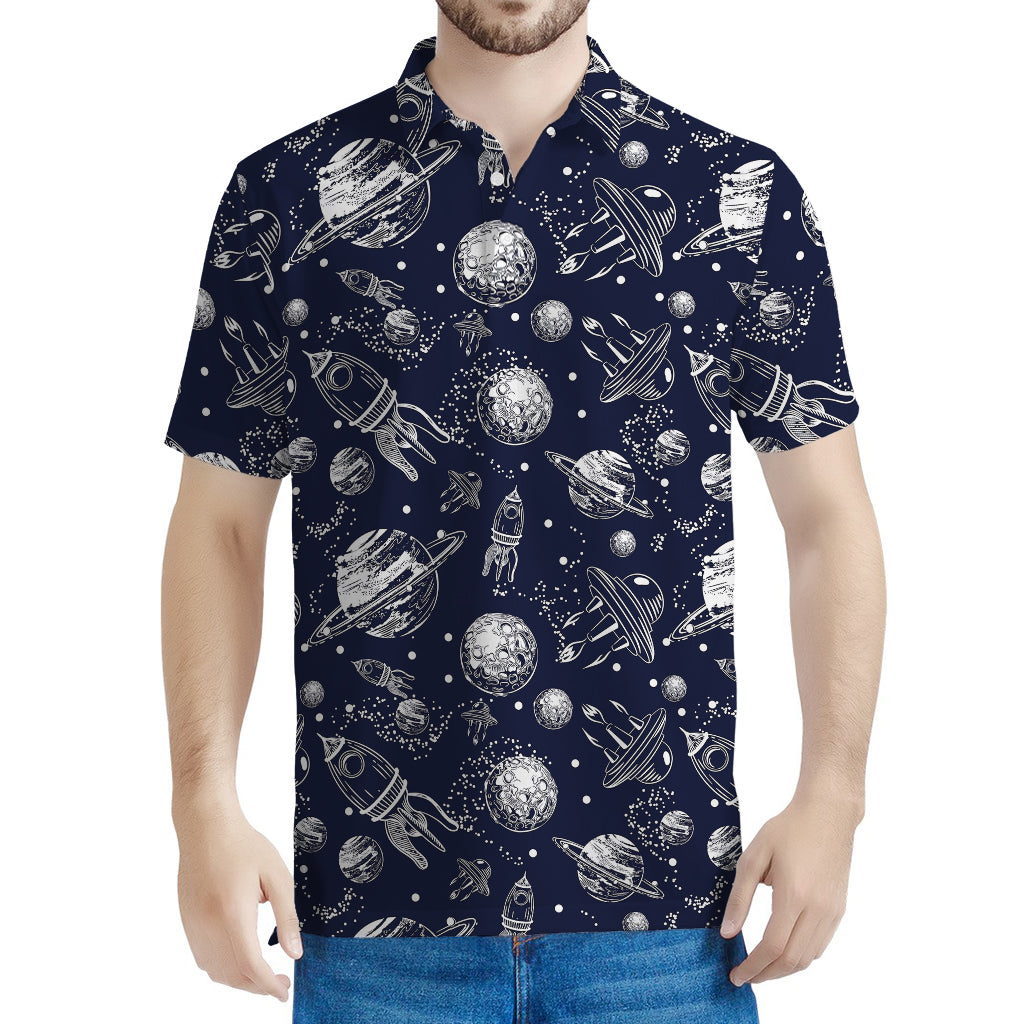 Galaxy UFO Pattern Print Men's Polo Shirt