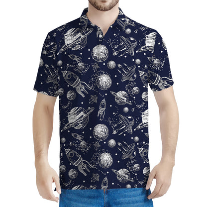 Galaxy UFO Pattern Print Men's Polo Shirt