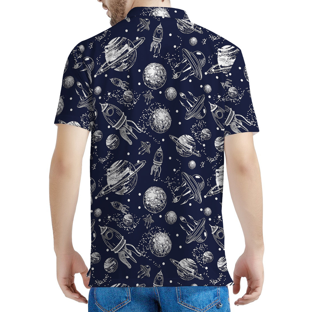 Galaxy UFO Pattern Print Men's Polo Shirt