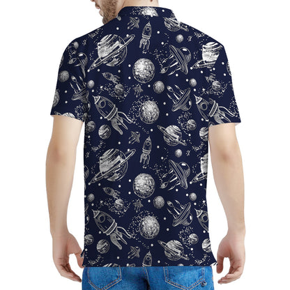 Galaxy UFO Pattern Print Men's Polo Shirt