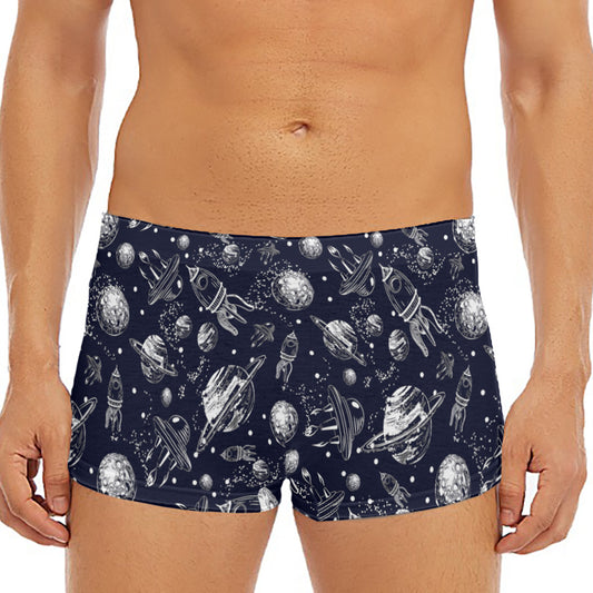 Galaxy UFO Pattern Print Men's Short Boxer Briefs