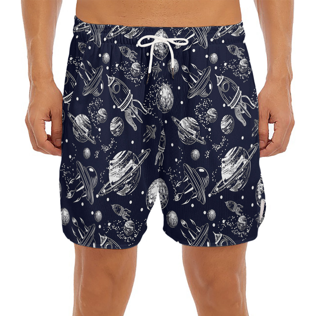 Galaxy UFO Pattern Print Men's Split Running Shorts