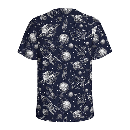 Galaxy UFO Pattern Print Men's Sports T-Shirt