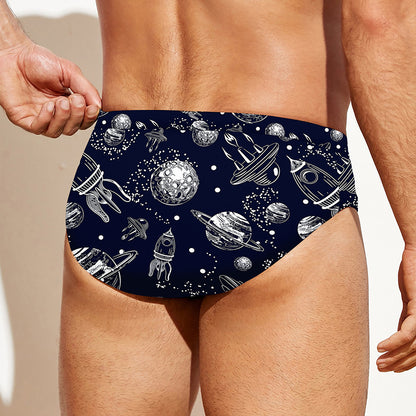 Galaxy UFO Pattern Print Men's Swim Briefs