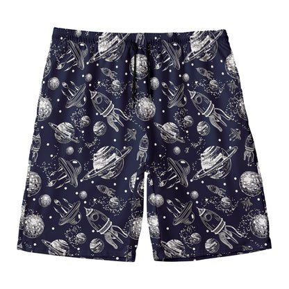 Galaxy UFO Pattern Print Men's Swim Trunks