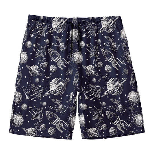 Galaxy UFO Pattern Print Men's Swim Trunks