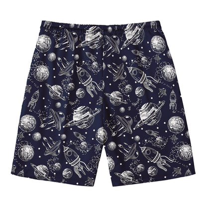 Galaxy UFO Pattern Print Men's Swim Trunks