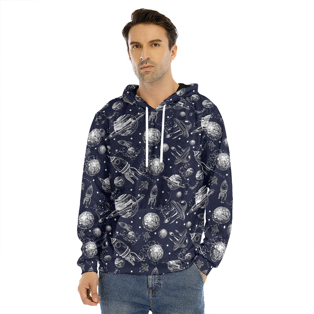 Galaxy UFO Pattern Print Men's Velvet Pullover Hoodie