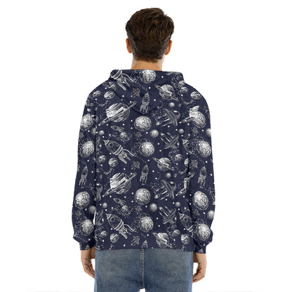 Galaxy UFO Pattern Print Men's Velvet Pullover Hoodie