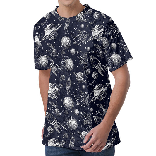 Galaxy UFO Pattern Print Men's Velvet T-Shirt