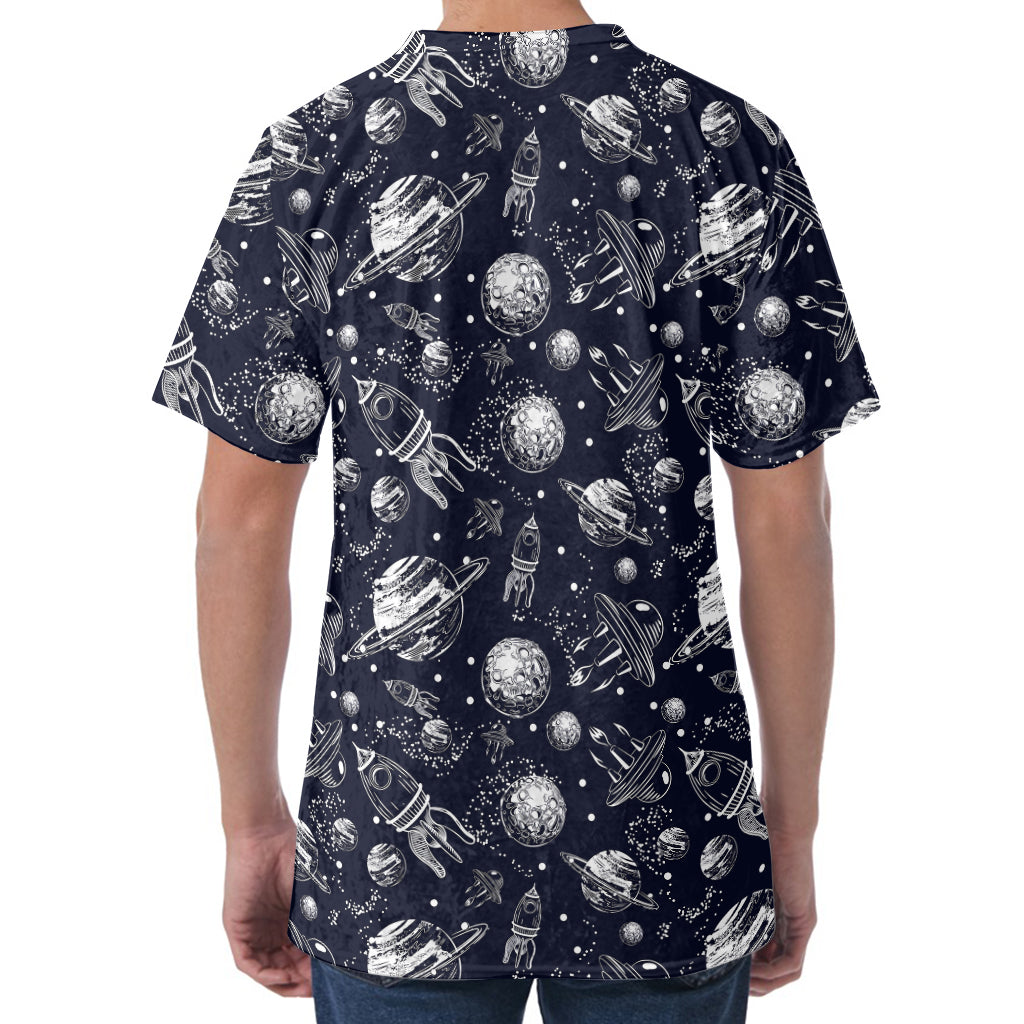 Galaxy UFO Pattern Print Men's Velvet T-Shirt