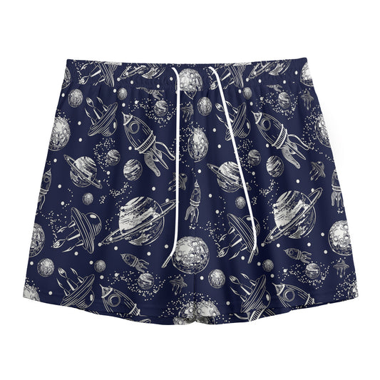 Galaxy UFO Pattern Print Mesh Shorts
