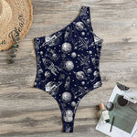 Galaxy UFO Pattern Print One Shoulder Bodysuit