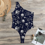 Galaxy UFO Pattern Print One Shoulder Bodysuit
