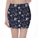 Galaxy UFO Pattern Print Pencil Mini Skirt
