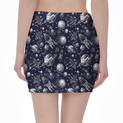 Galaxy UFO Pattern Print Pencil Mini Skirt