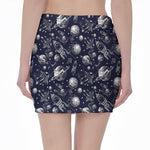 Galaxy UFO Pattern Print Pencil Mini Skirt
