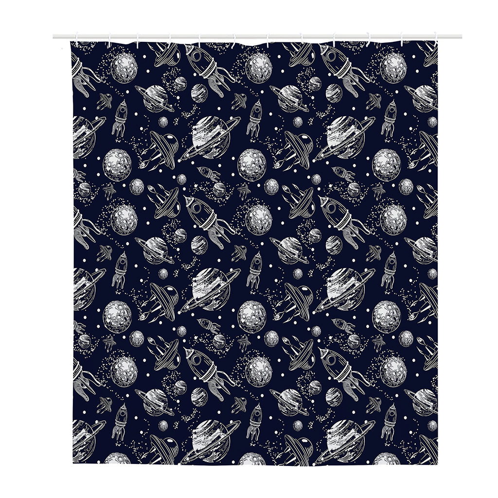 Galaxy UFO Pattern Print Polyester Shower Curtain