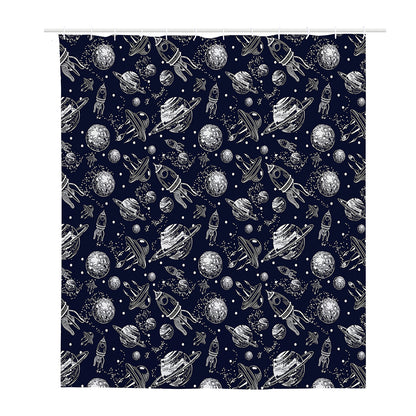Galaxy UFO Pattern Print Polyester Shower Curtain