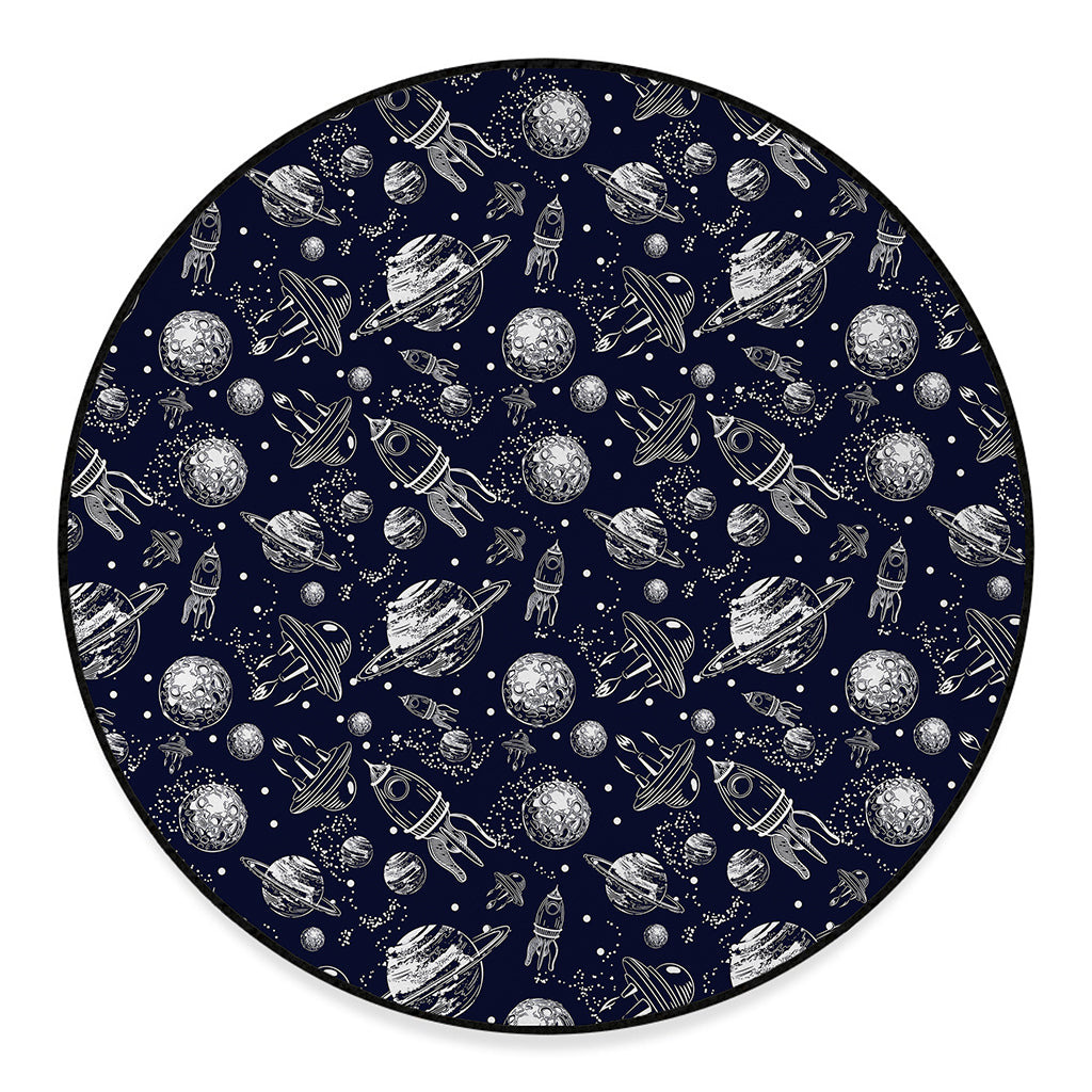Galaxy UFO Pattern Print Round Floor Mat