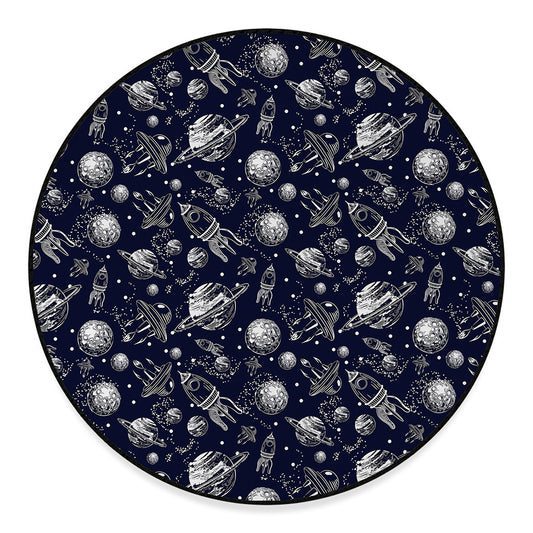 Galaxy UFO Pattern Print Round Floor Mat
