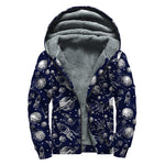 Galaxy UFO Pattern Print Sherpa Lined Zip Up Hoodie