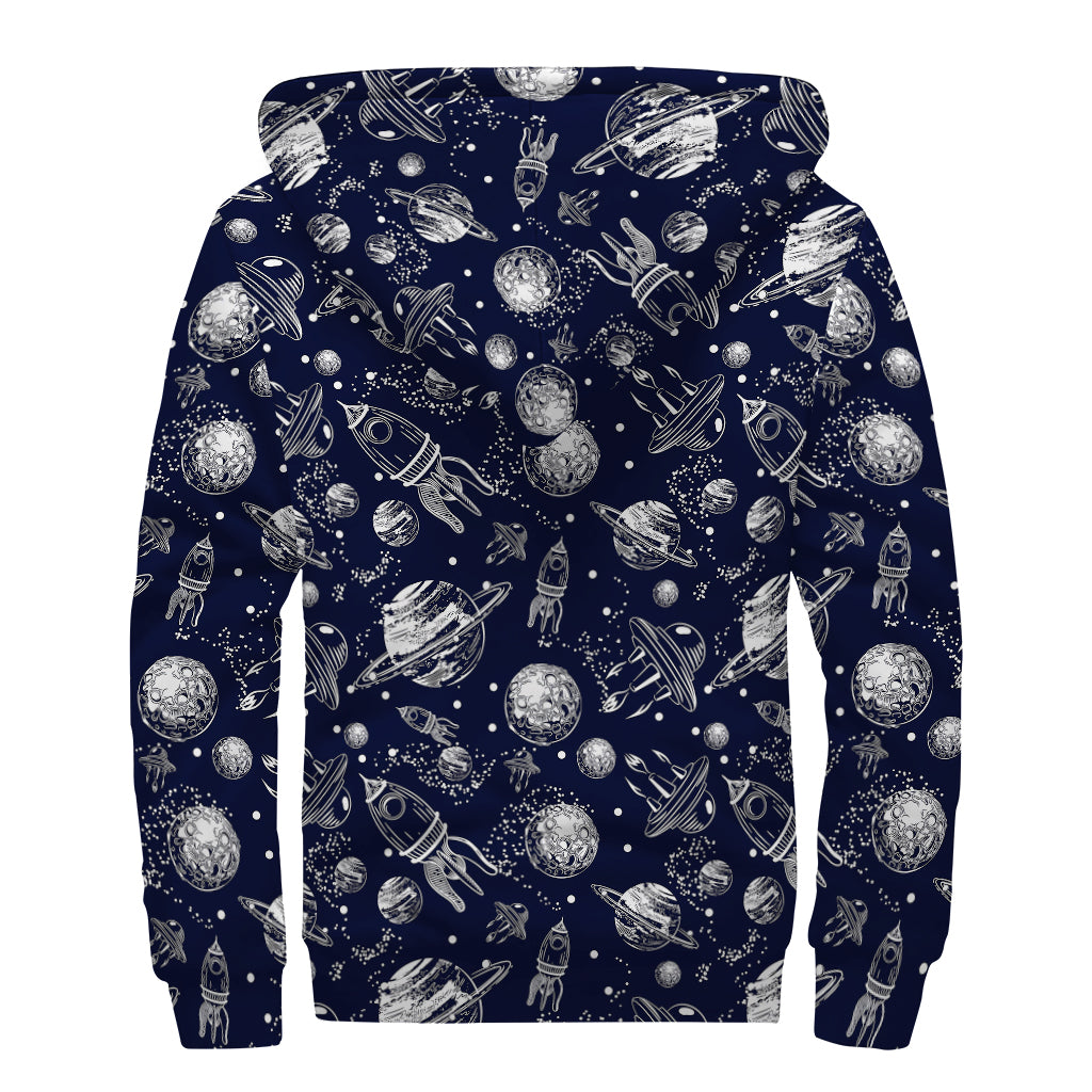 Galaxy UFO Pattern Print Sherpa Lined Zip Up Hoodie