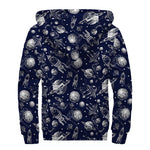 Galaxy UFO Pattern Print Sherpa Lined Zip Up Hoodie