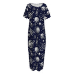 Galaxy UFO Pattern Print Short Sleeve Long Nightdress