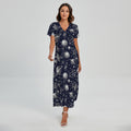 Galaxy UFO Pattern Print Short Sleeve Maxi Dress