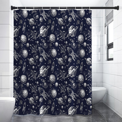 Galaxy UFO Pattern Print Shower Curtain