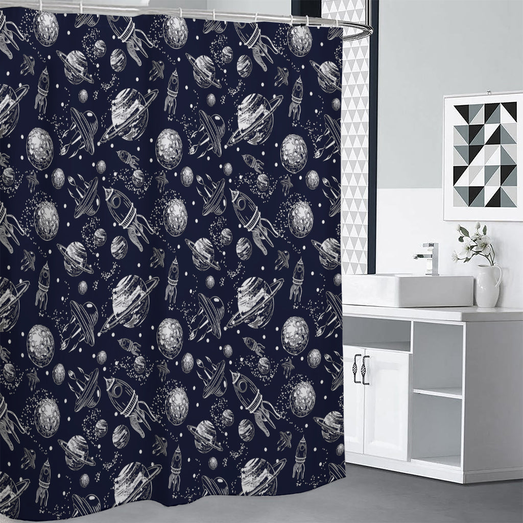 Galaxy UFO Pattern Print Shower Curtain