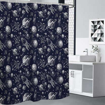 Galaxy UFO Pattern Print Shower Curtain
