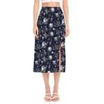 Galaxy UFO Pattern Print Side Slit Midi Skirt