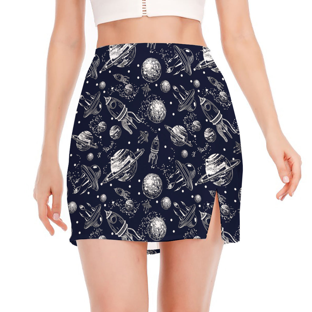 Galaxy UFO Pattern Print Side Slit Mini Skirt