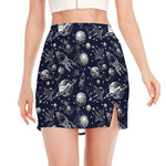 Galaxy UFO Pattern Print Side Slit Mini Skirt