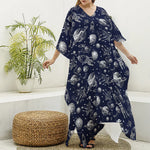 Galaxy UFO Pattern Print Silk V-Neck Kaftan Dress