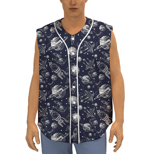 Galaxy UFO Pattern Print Sleeveless Baseball Jersey
