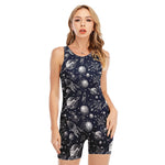 Galaxy UFO Pattern Print Sleeveless One Piece Swimsuit